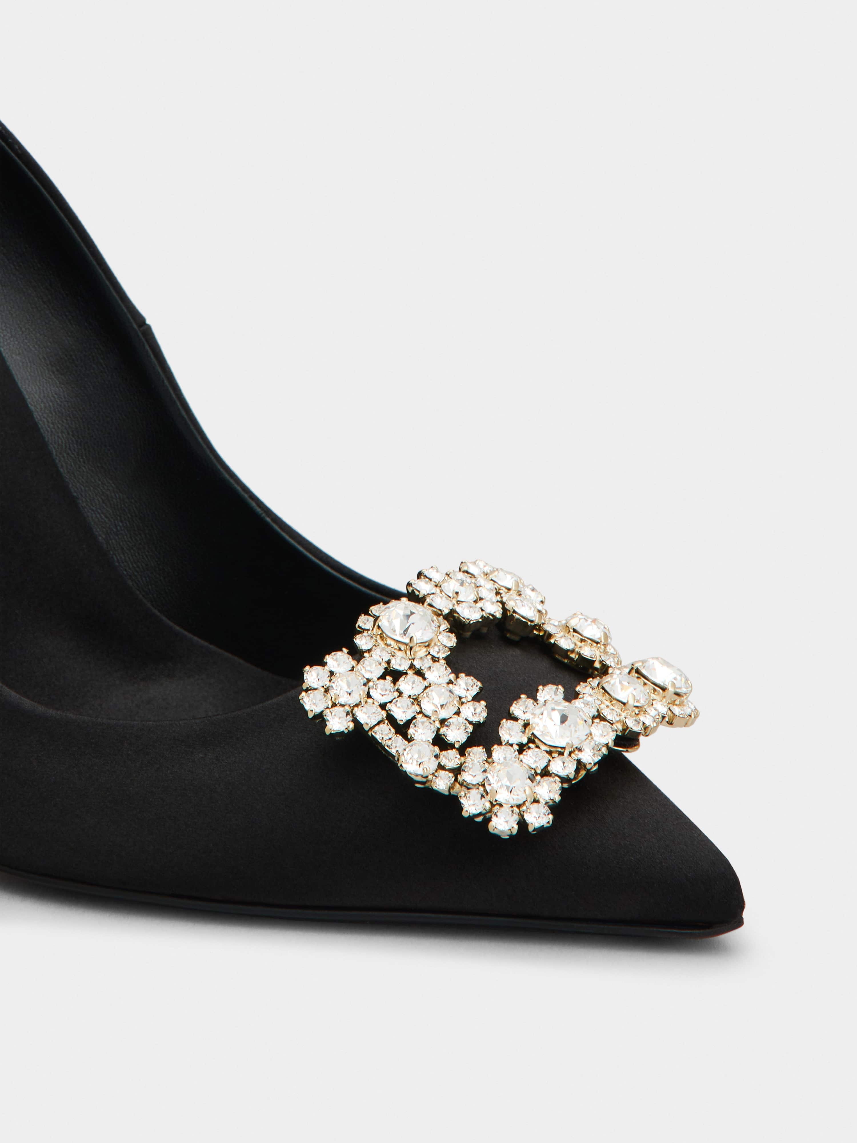 Flower Strass Buckle Pumps in Satin - 3