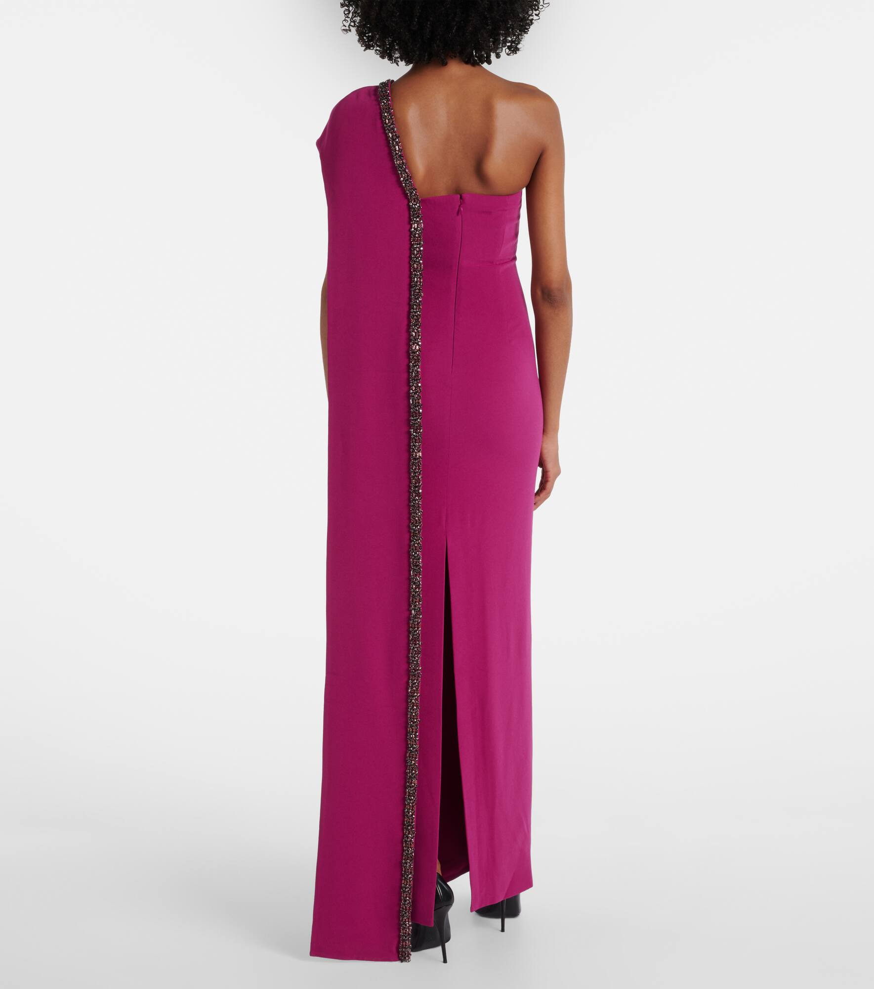 Caped embellished satin crêpe gown - 3