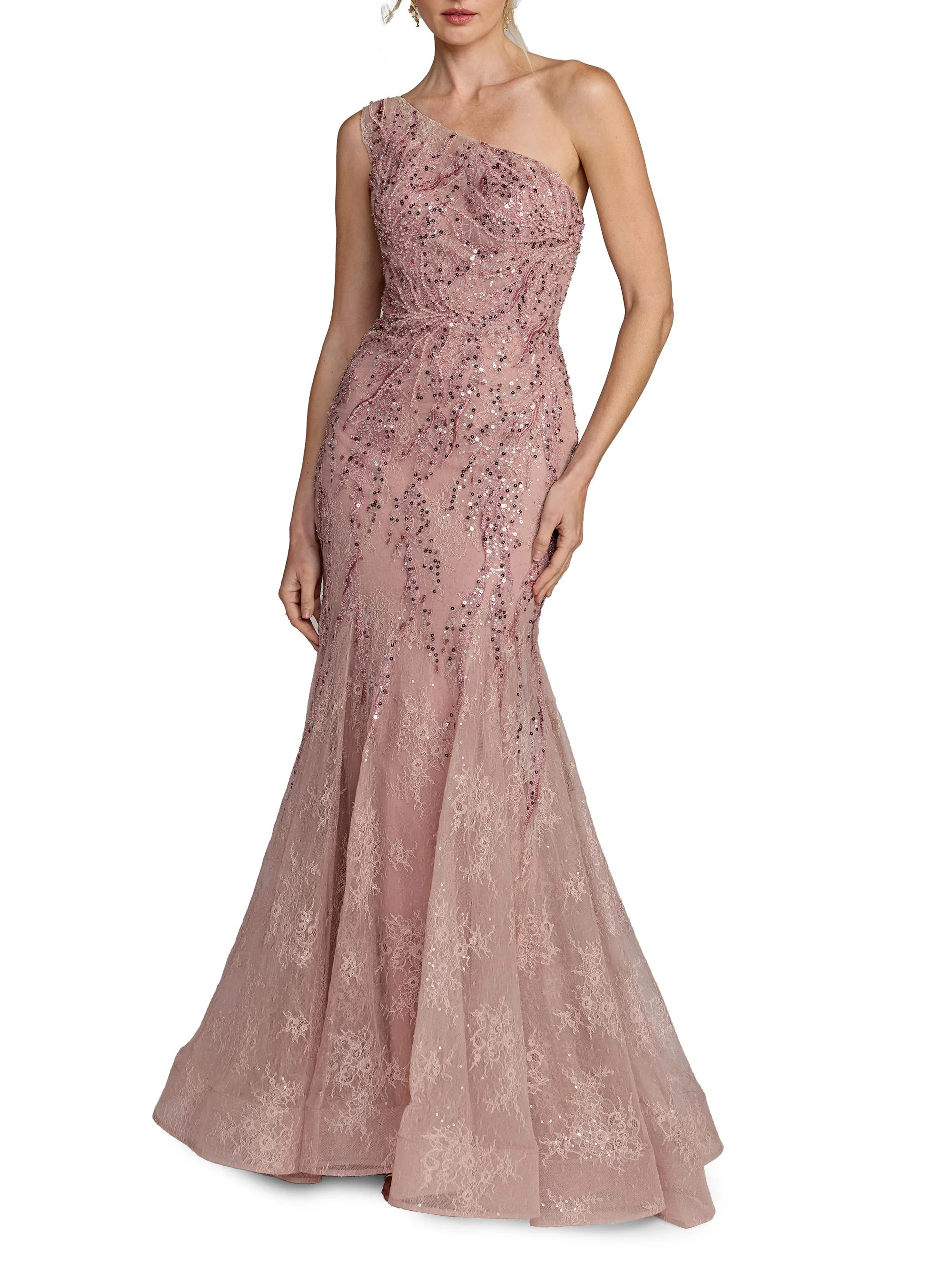 Women's Sequin-Embellisehd Mermaid Gown - Rose - 1