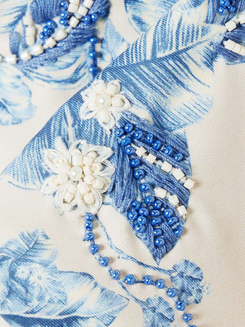 Agua by Agua Bendita Primavera Bougainvillea faux pearl and bead-embellished floral-print recycled bikini top Blue outlook