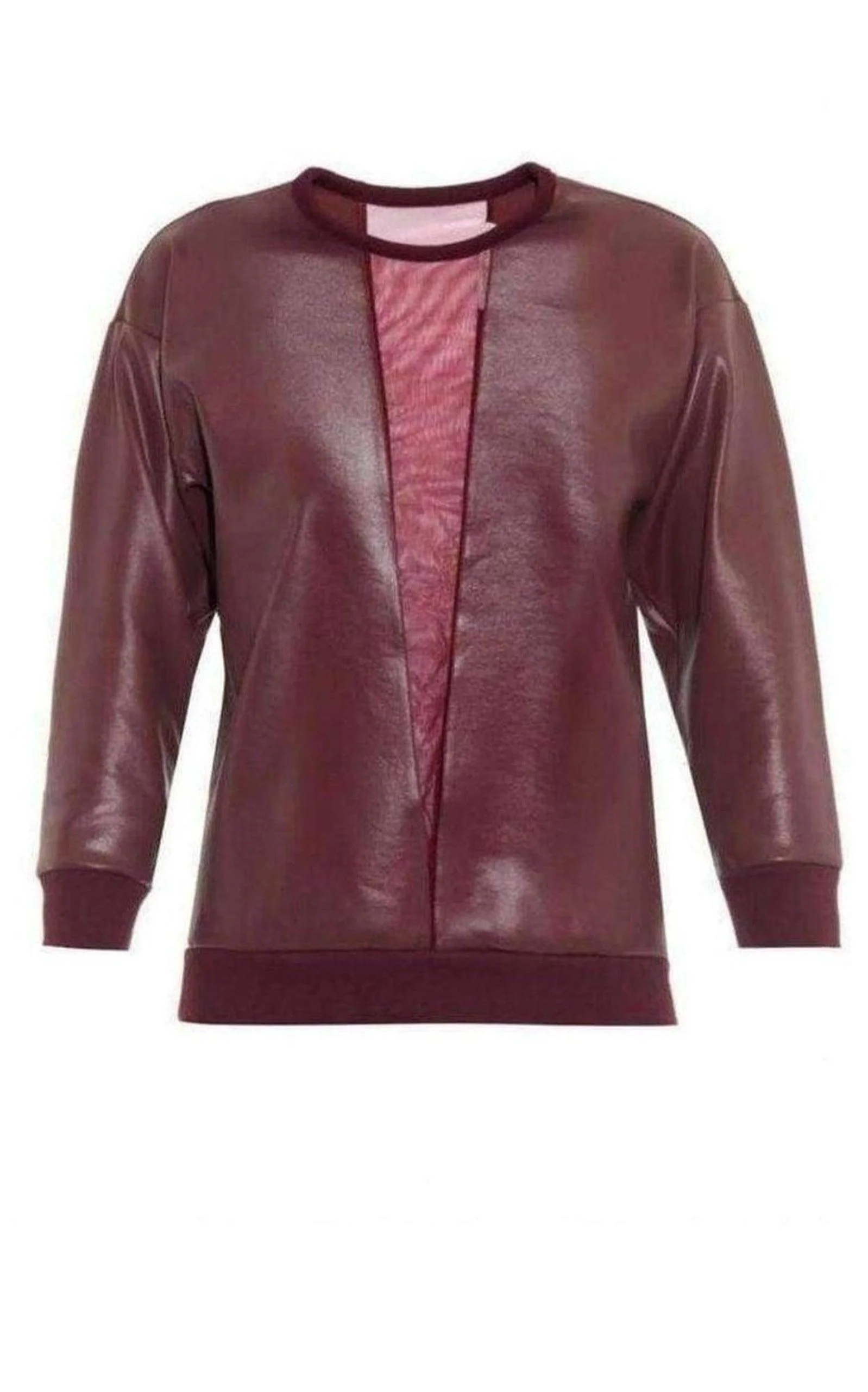 V-neck Mesh Insert Coated Sweatshirt - 1