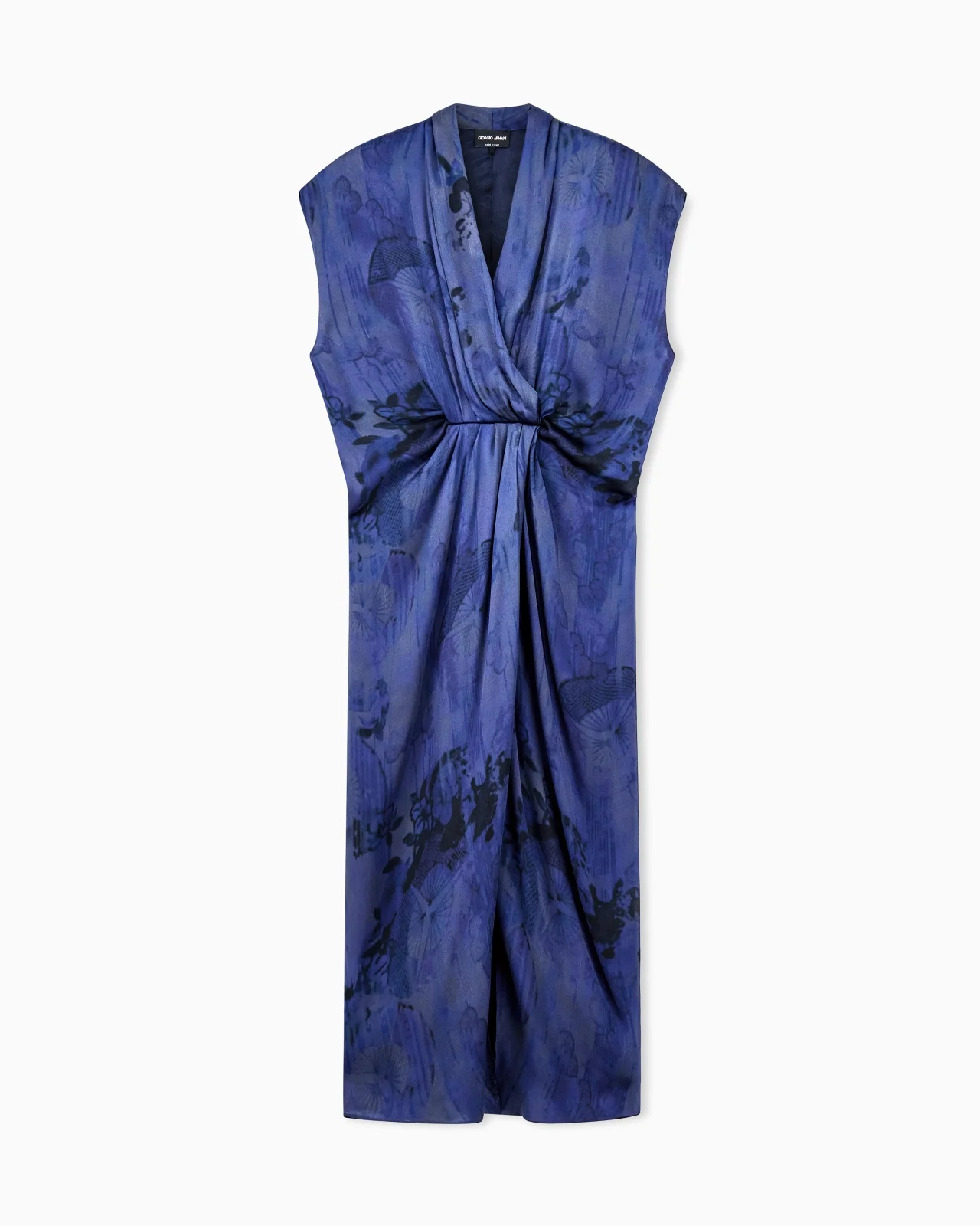 DRAPED SILK DRESS WITH DEEP NECKLINE AND BATIK FLOWER PRINT - 1