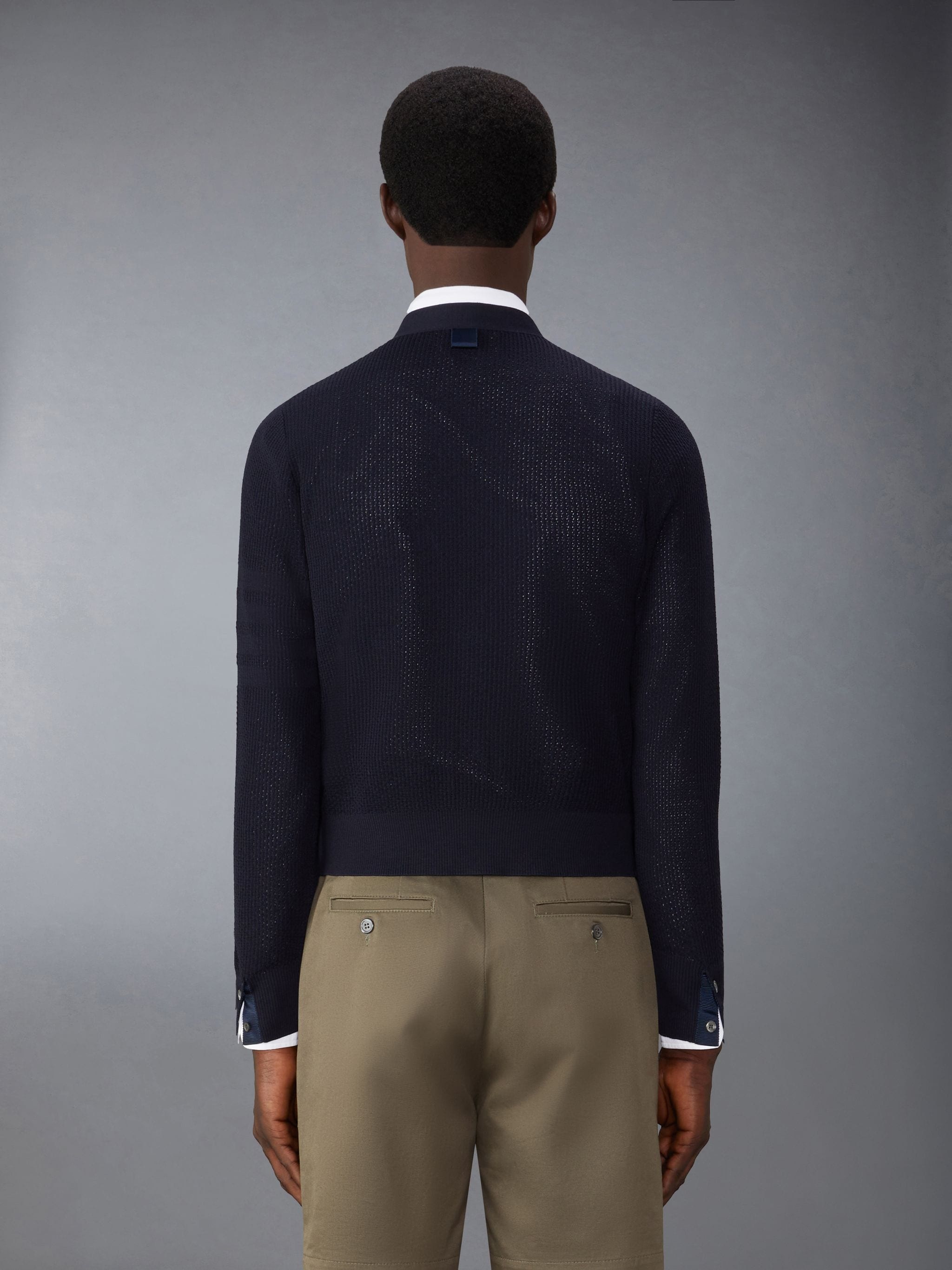 Wool Crepe 4-Bar Relaxed Fit Cardigan - 2