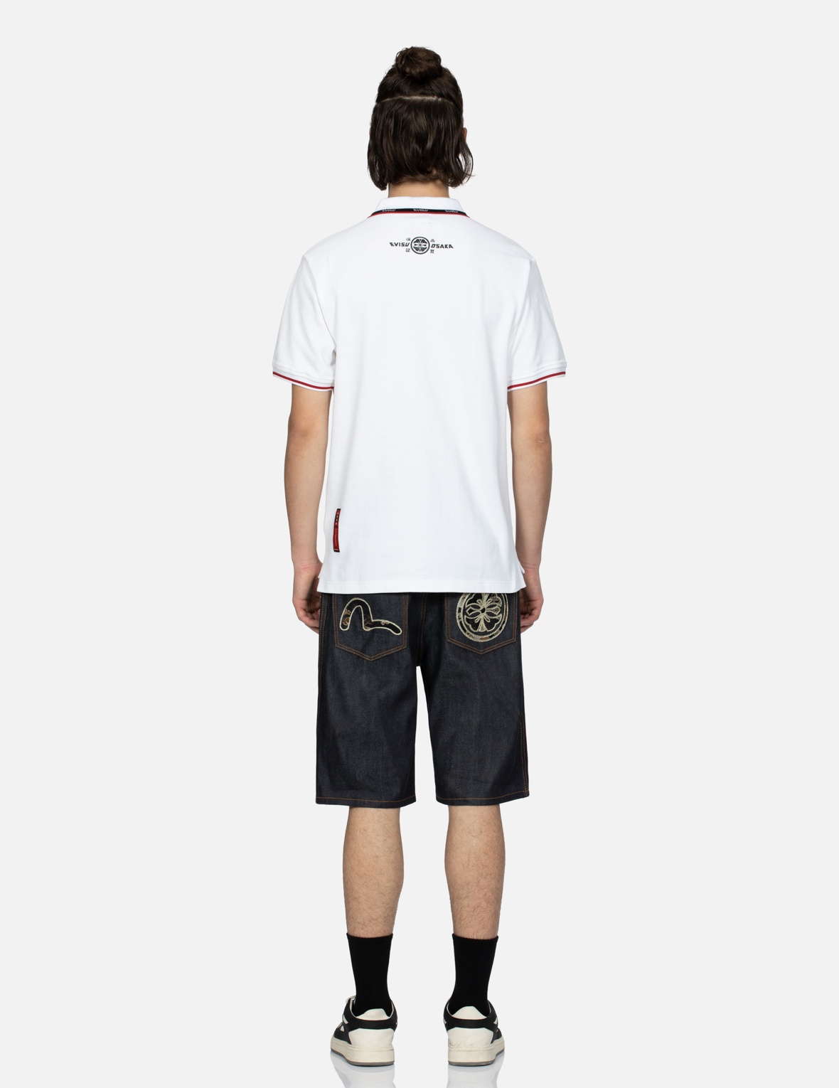 BROCADE SEAGULL AND KAMON APPLIQUÉ DENIM SHORTS - 5