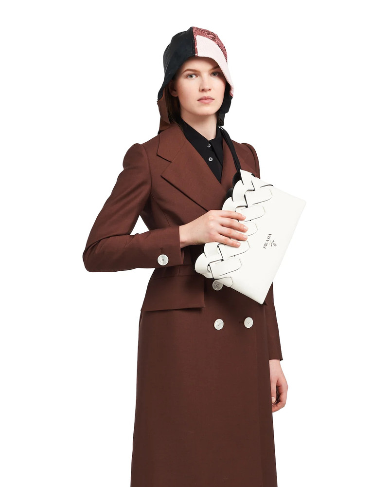 Prada Prada Tress leather clutch with large woven motif outlook