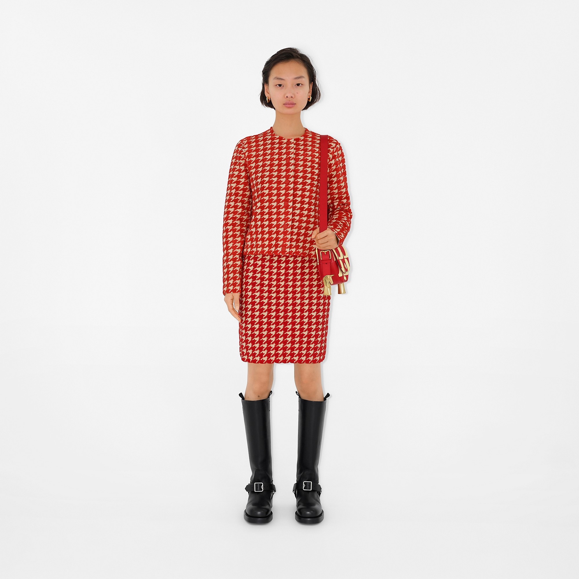 Houndstooth Nylon Blend Mini Skirt - 2