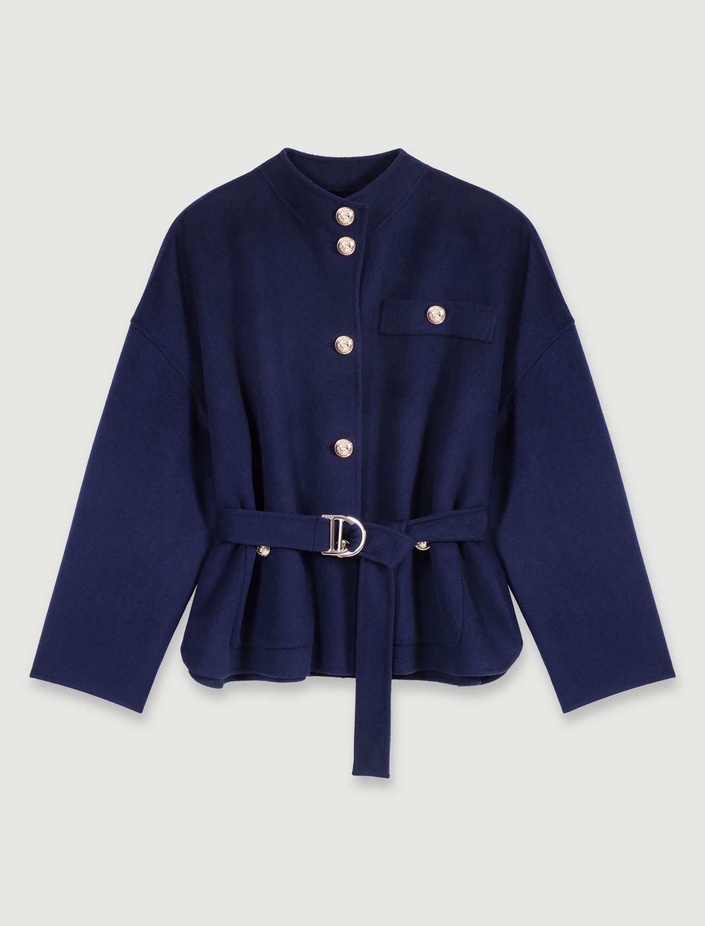 Belted short wool coat - 1