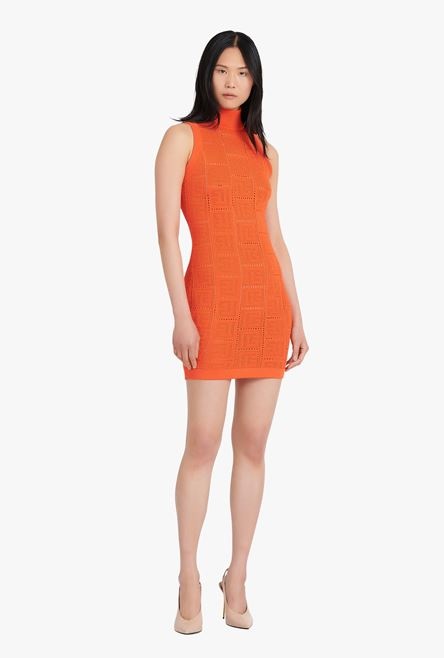 Short dark orange eco-designed knit dress with Balmain monogram - 2