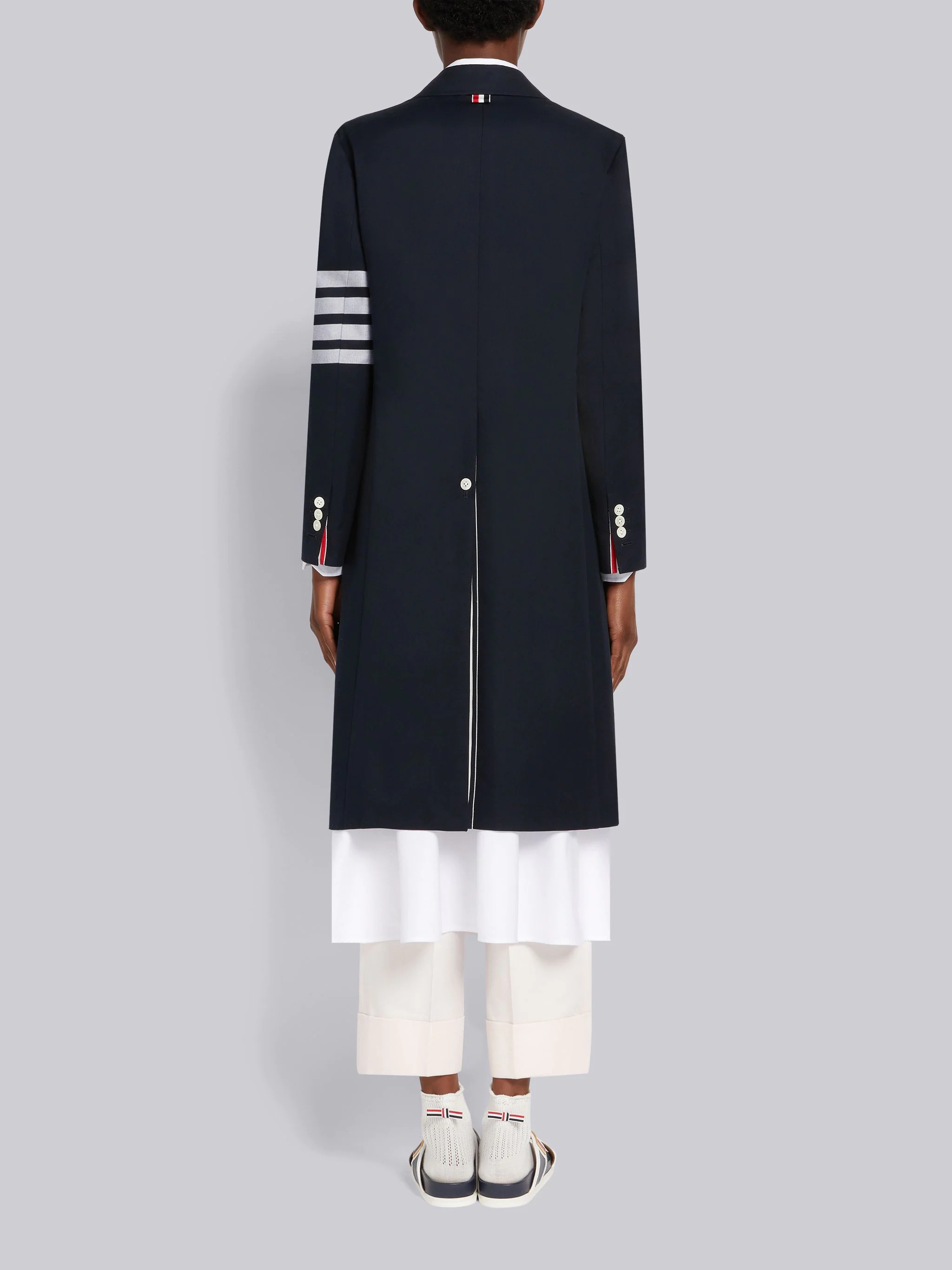 Navy Cotton Twill Engineered 4-Bar Unlined Single Vent Overcoat - 3