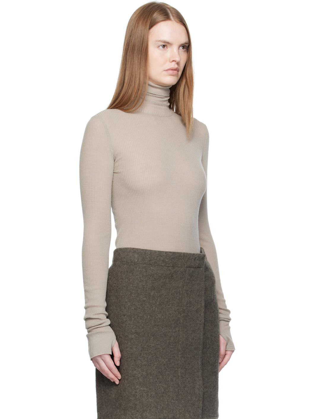 Taupe Seamless Turtleneck - 2