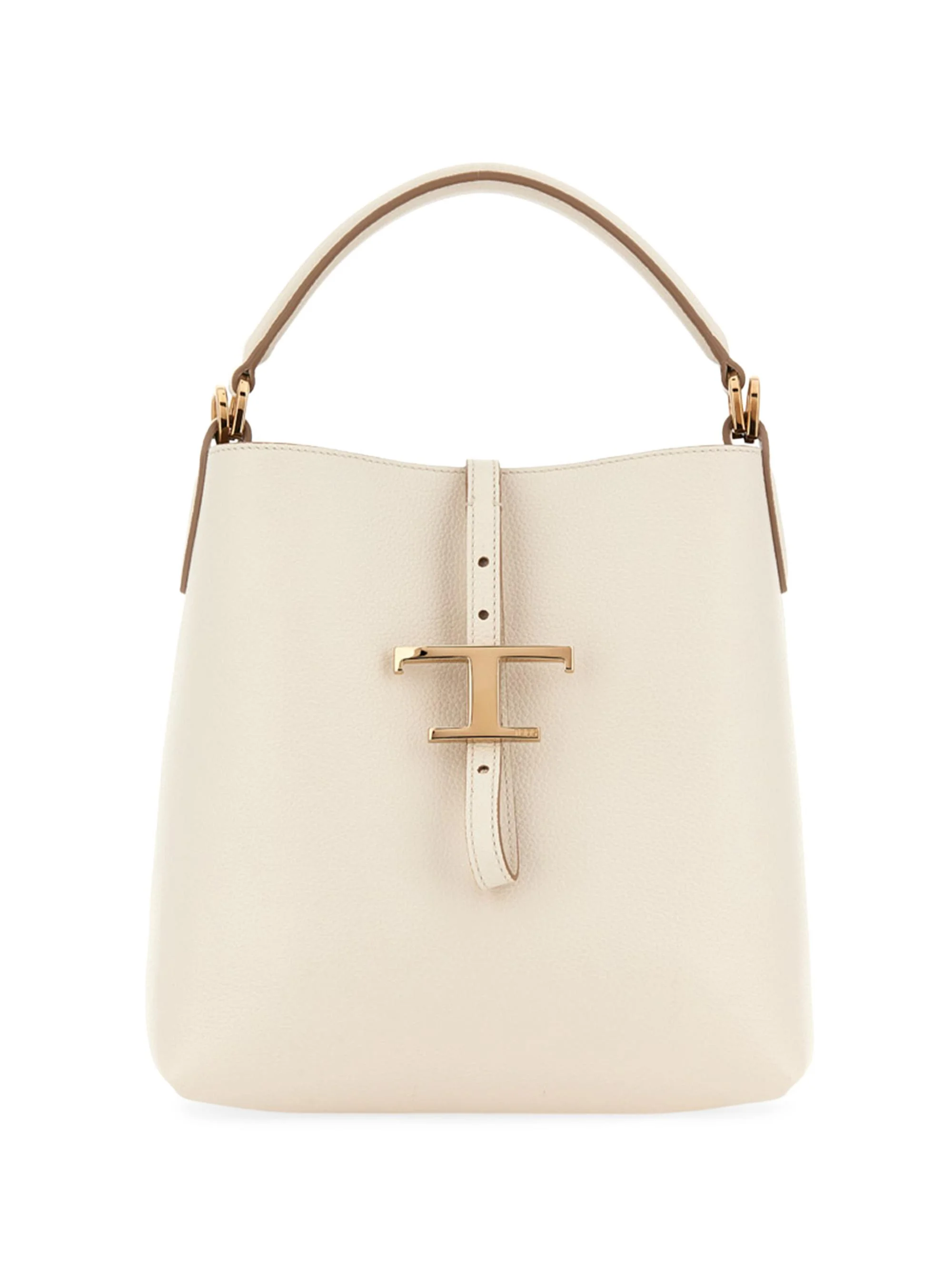 Women's Mini T Timeless Leather Bucket Bag - Bianco Calce - 1
