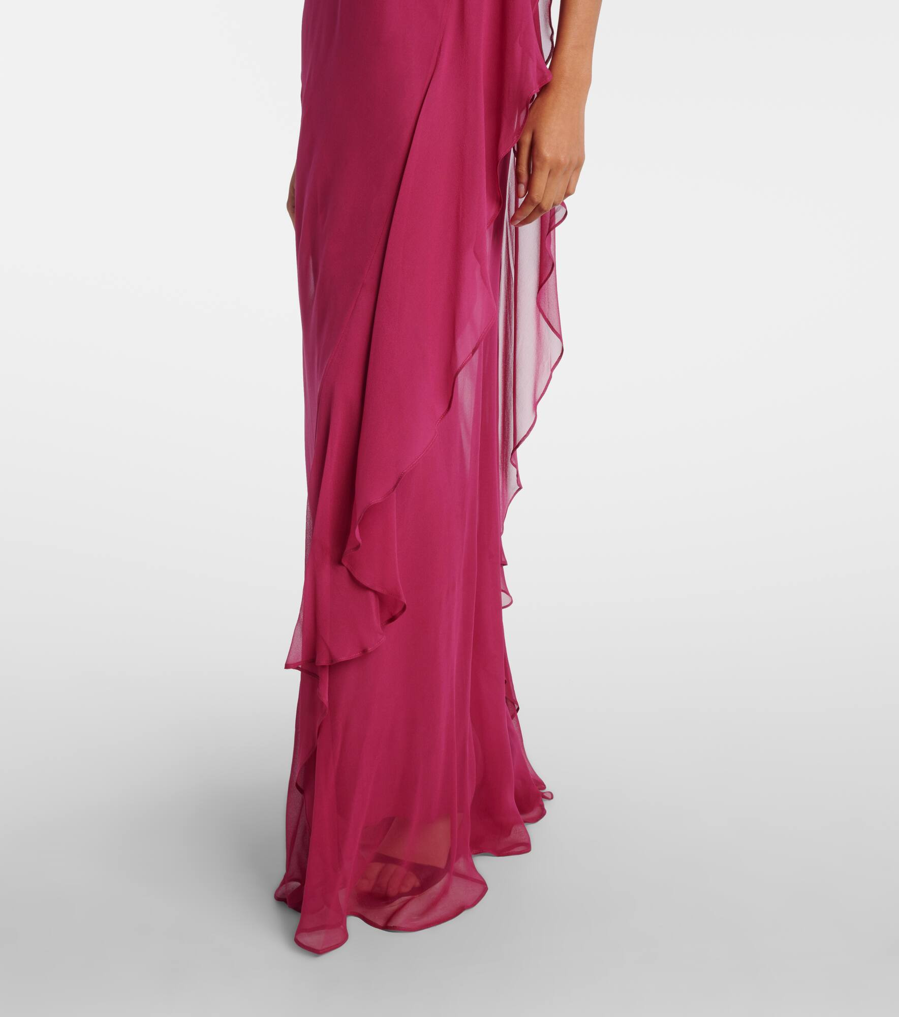 One-shoulder ruffled silk gown - 5