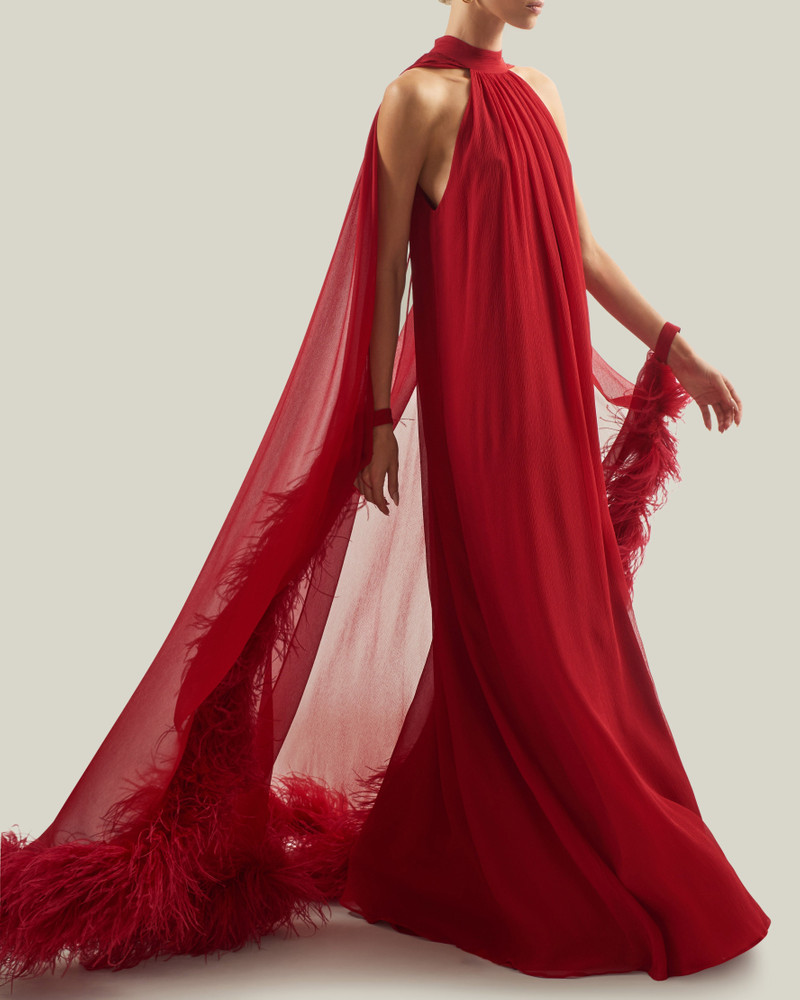 Feathered Eterea Gown in Ruby 5