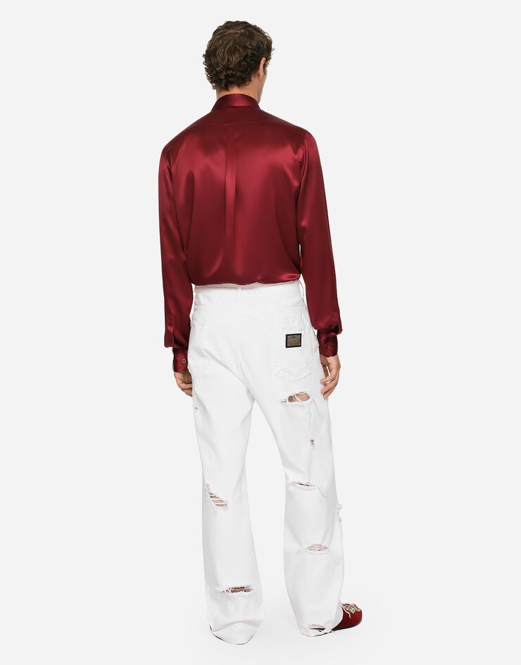 White denim straight-leg jeans with rips - 3