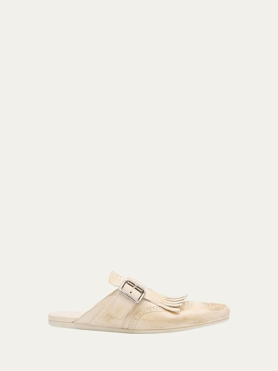 Vitello Leather Fringe Shuffle Mule Loafers - 1
