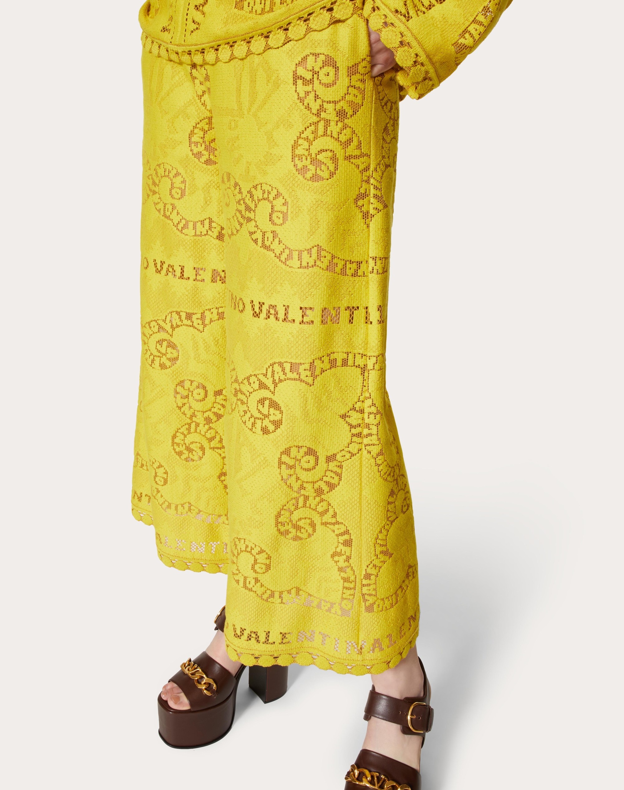 Golden Wings wide-leg brocade pants in gold - Valentino