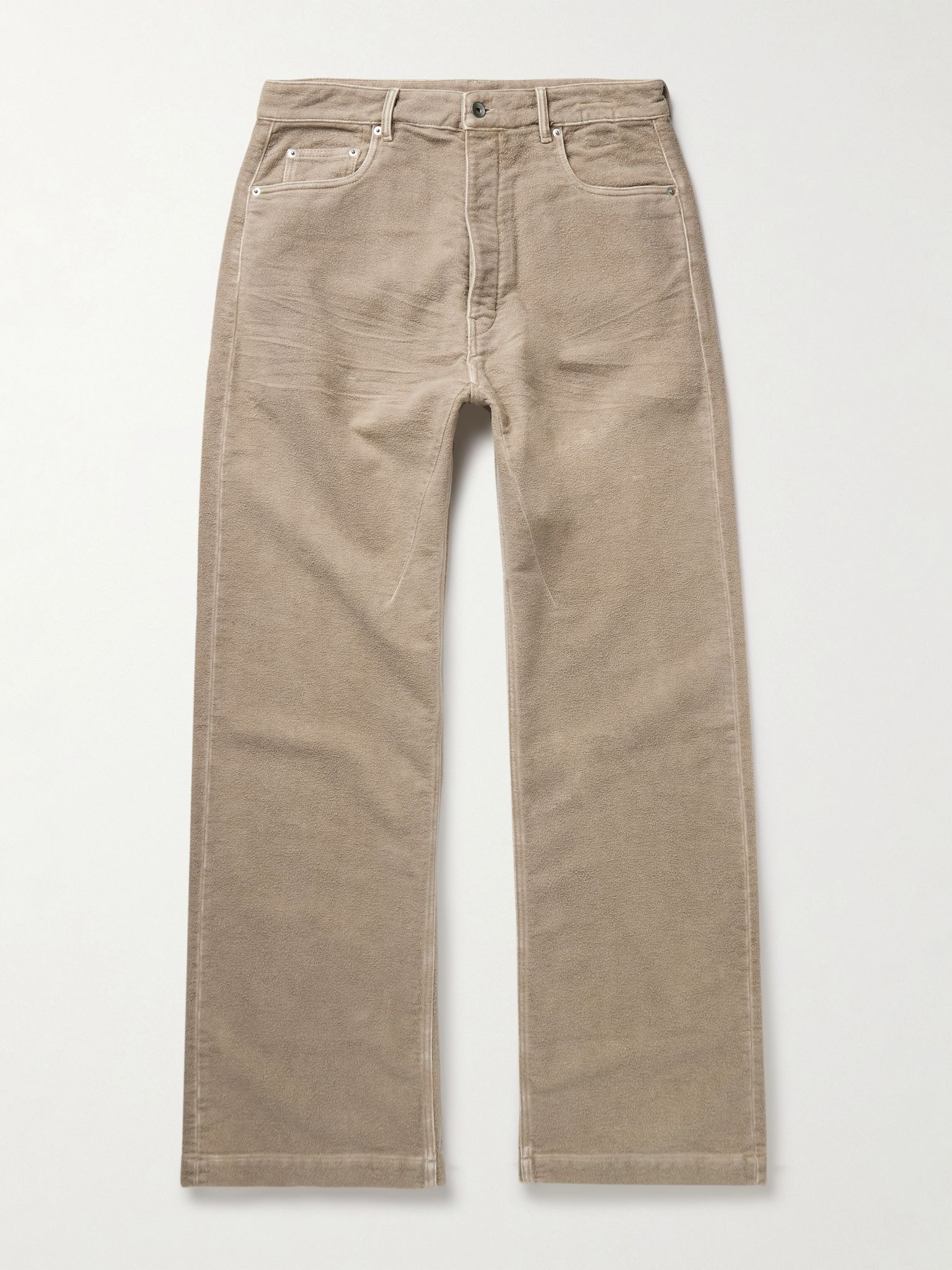 Geth Wide-Leg Brushed-Cotton Trousers Beige - 1