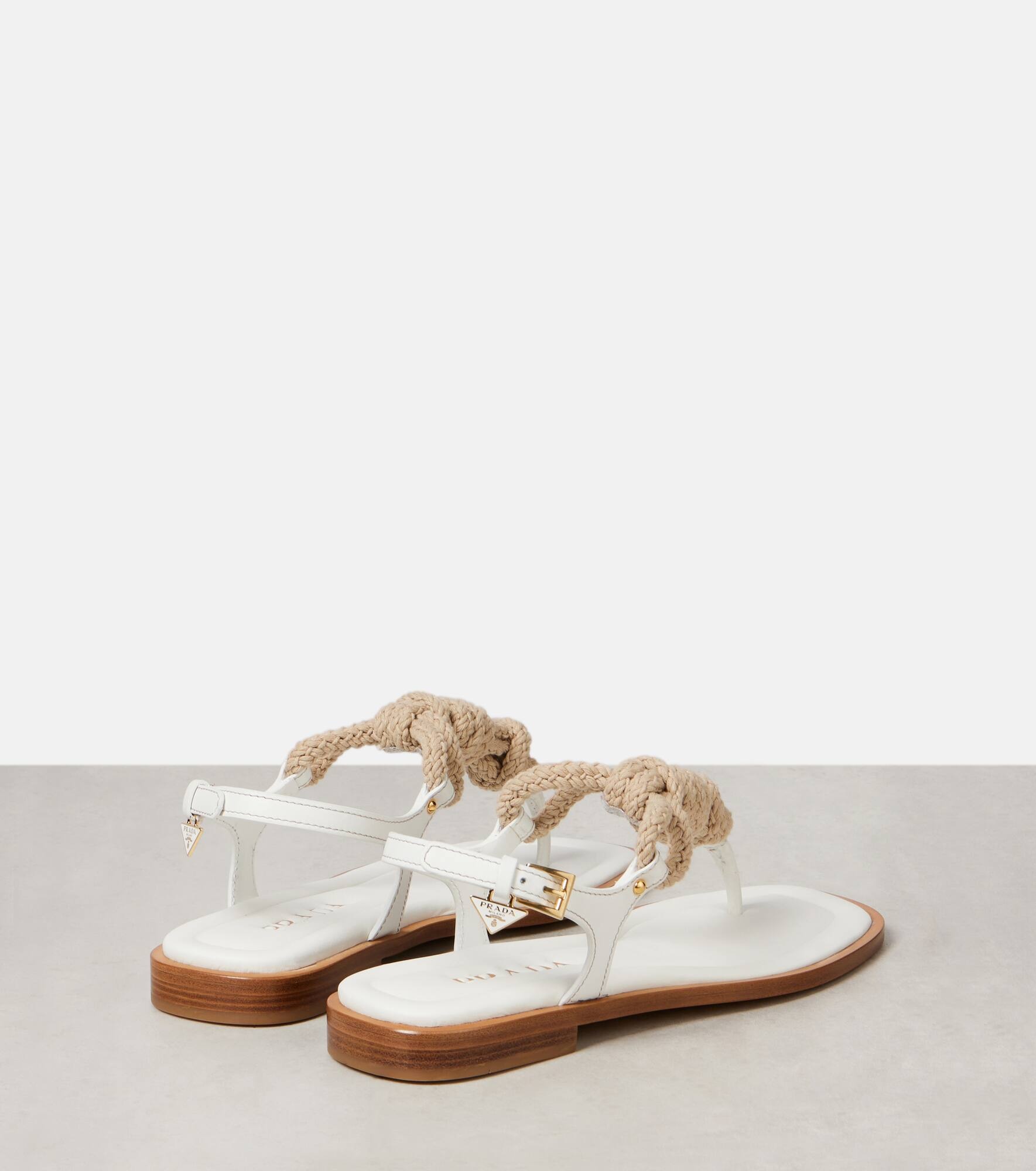 Leather-trimmed thong sandals - 2