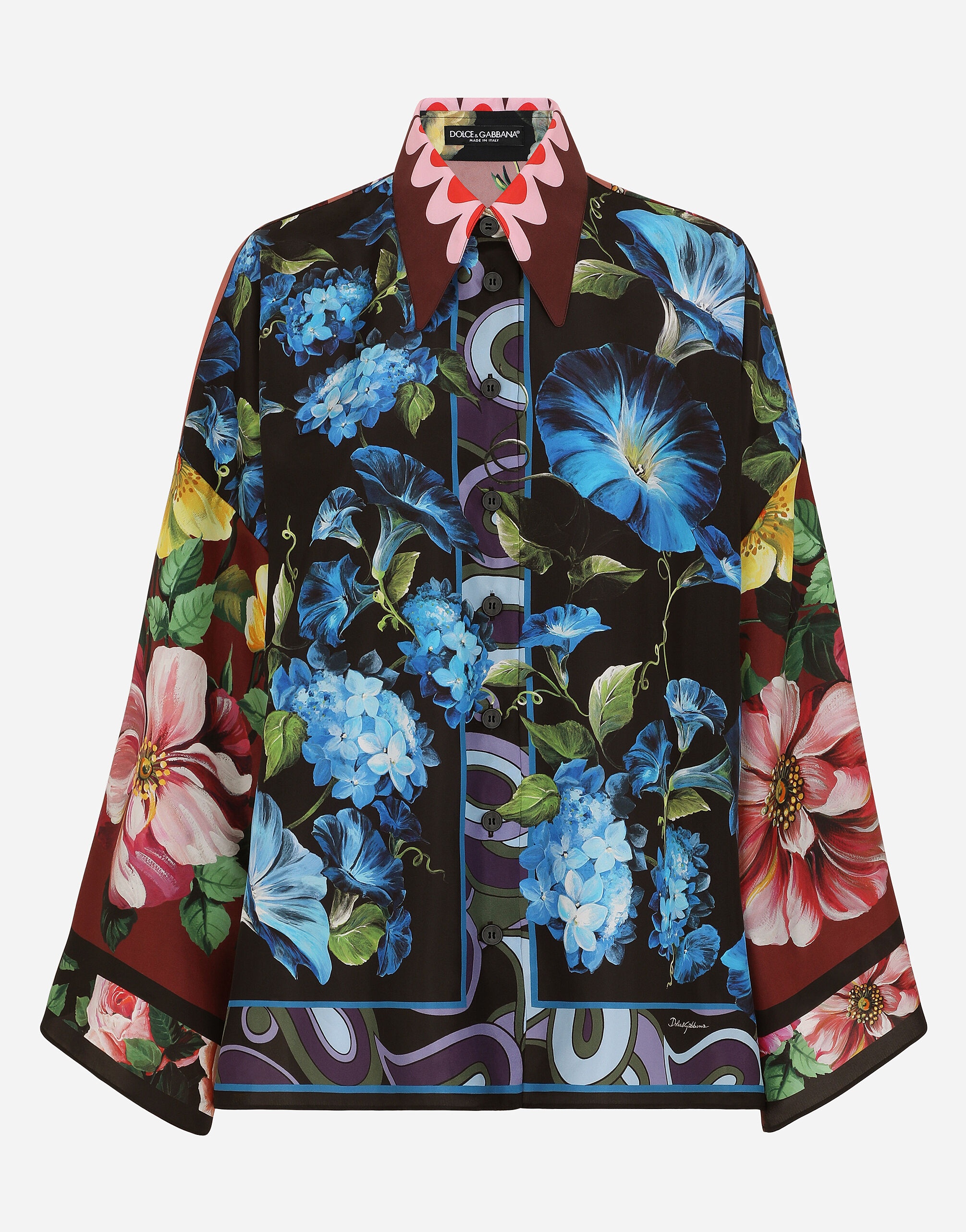 Oversize silk shirt with floral print - 1