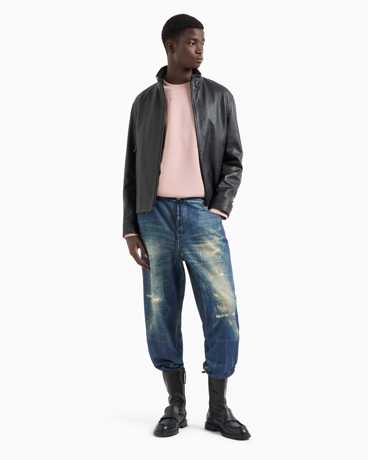 Worn denim-effect French terry jersey joggers - 4
