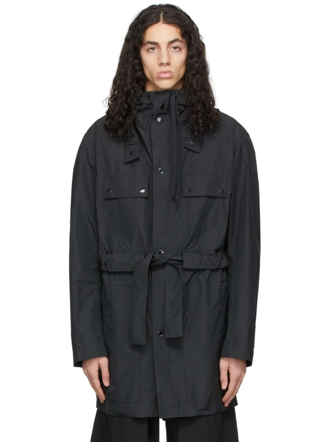 Black Polyester Coat - 1