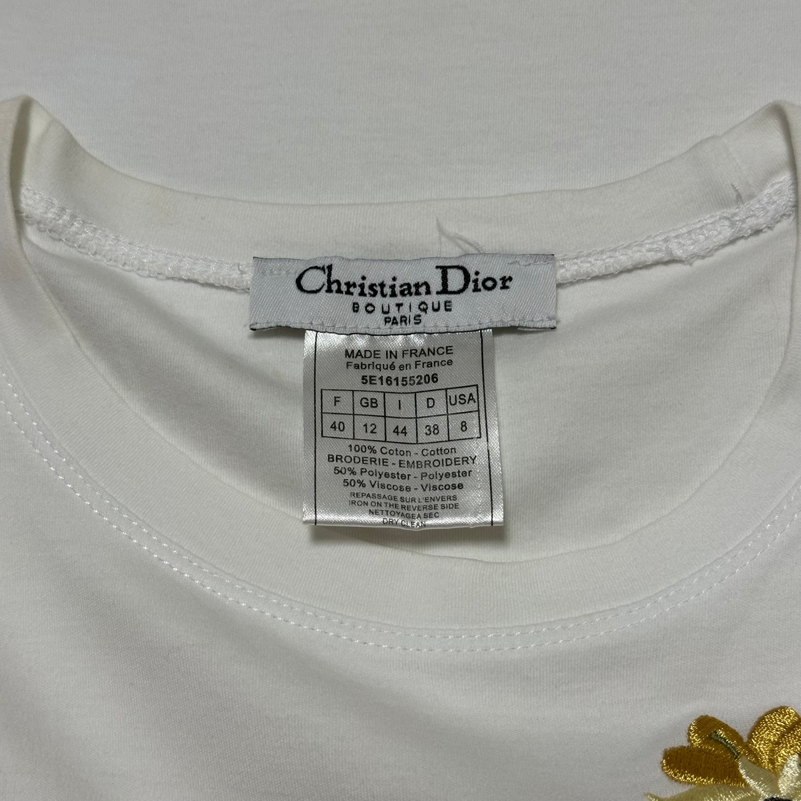 CHRISTIAN DIOR Spring Summer 2005 Diorissimo Floral Embroidered "DIOR" Trotter Logo T-Shirt - 5