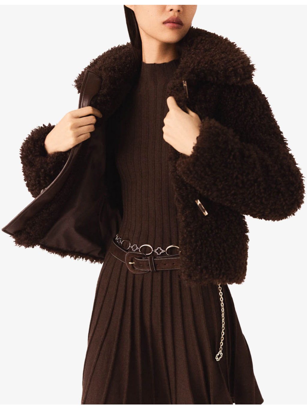 Oversized-Collar Long-Sleeve Faux-Shearling Jacket - 5