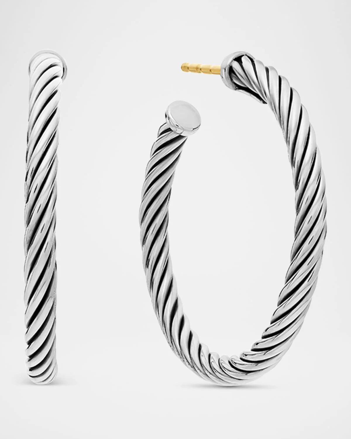 Sculpted Cable Hoop Earrings in Silver, 3mm, 1"L - 1