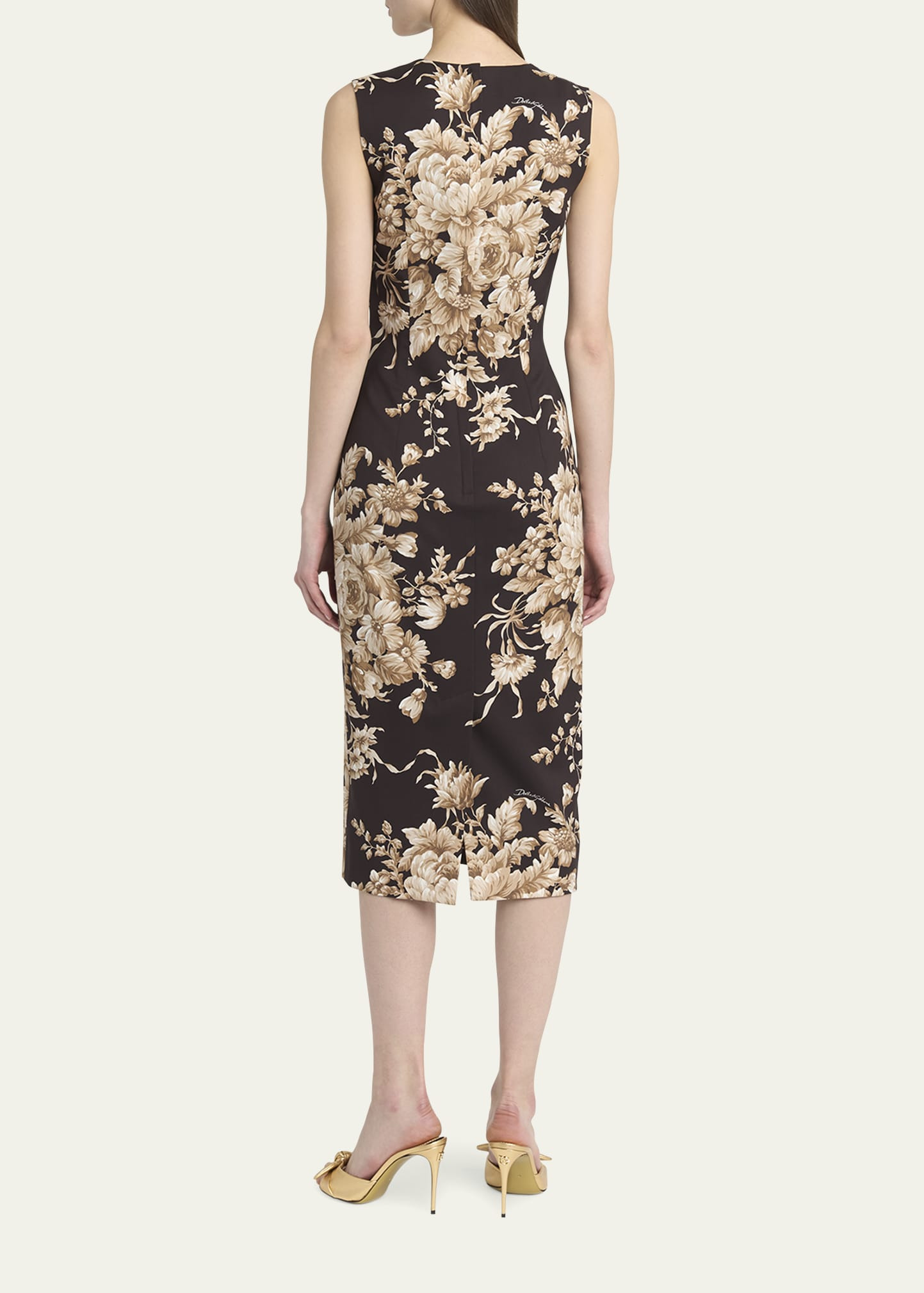 Rose Cretonne Charmeuse Sleeveless Midi Dress - 3