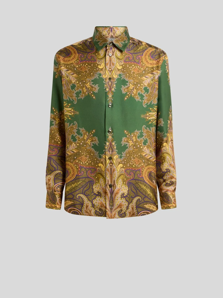 SILK TWILL SHIRT WITH PLACED PAISLEY POCHETTE PRINT - 1