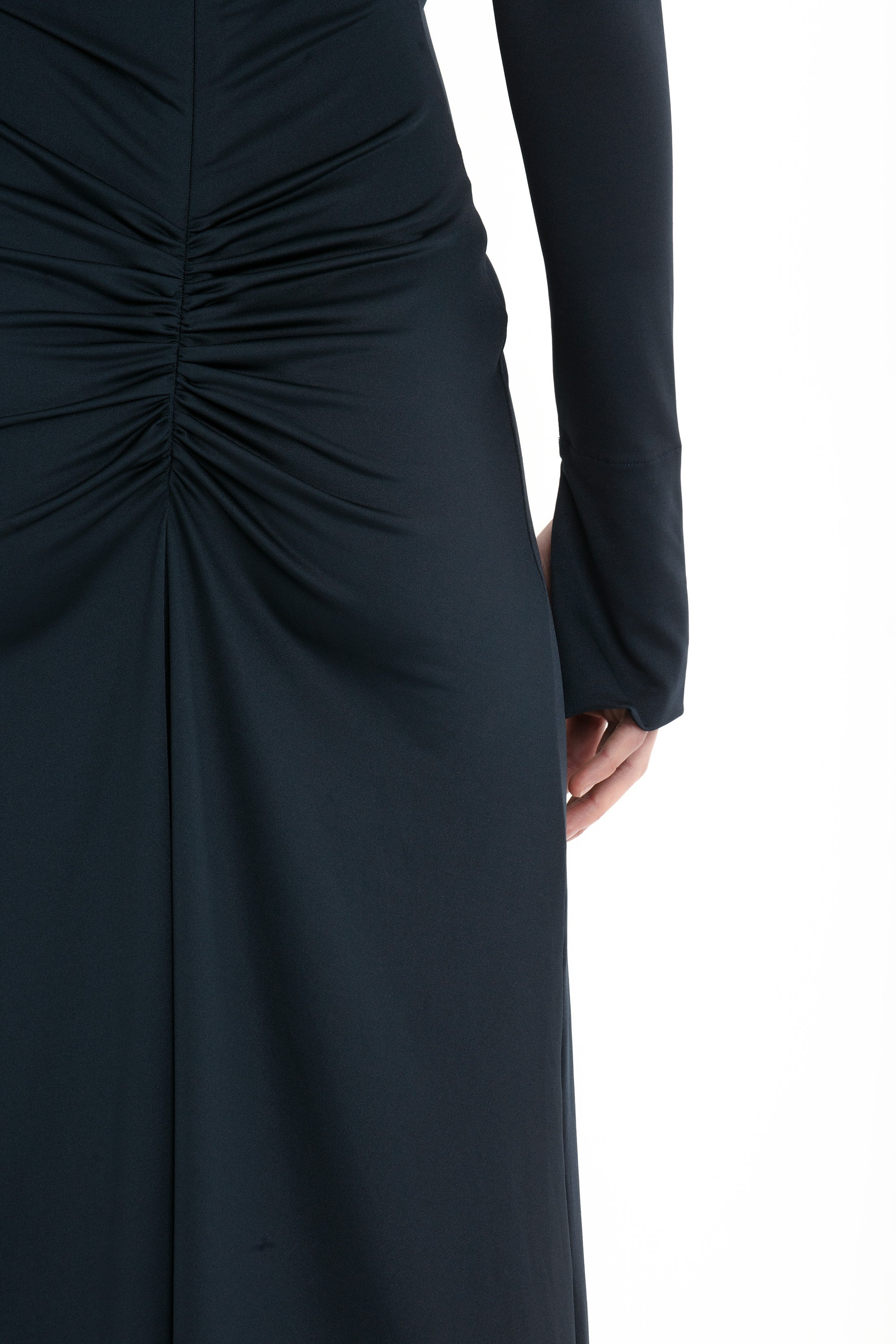 Ruched Detail Floor-Length Gown In Midnight - 8