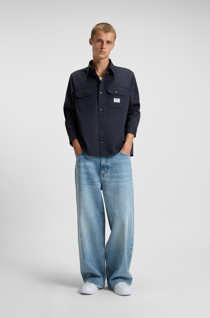 HUGO COTTON-TWILL SHIRT WITH LOGO LABEL outlook