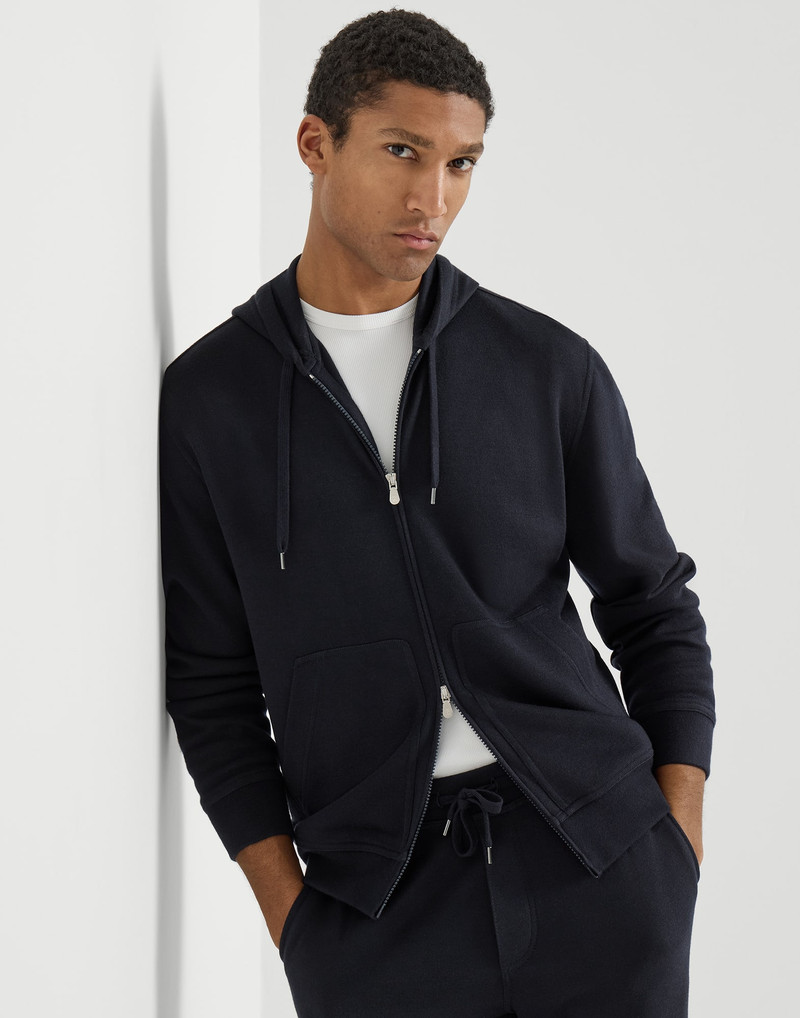 Cashmere and silk French terry hooded sweatshirt with zipper 5