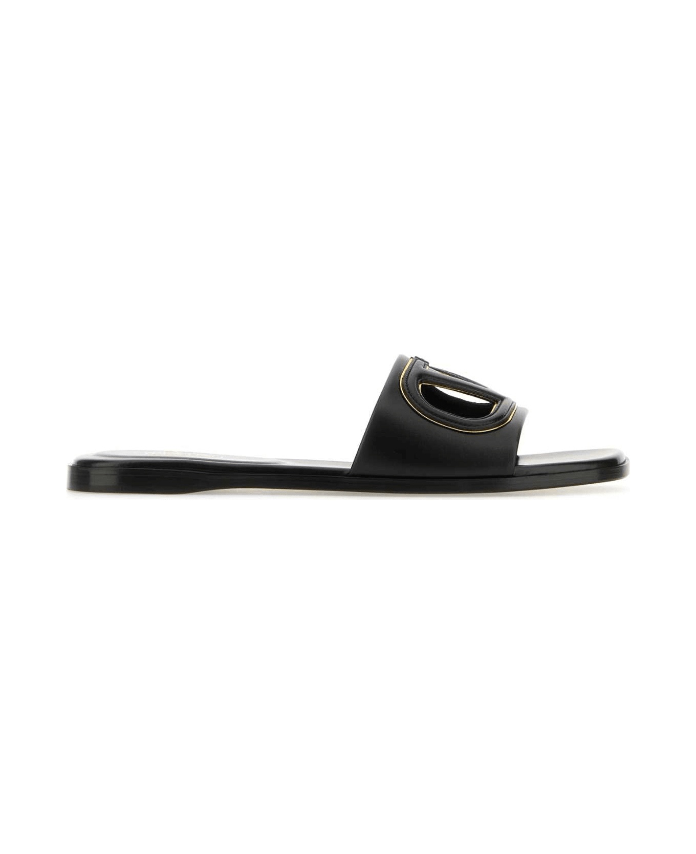 Black Leather Vlogo Slippers - 1