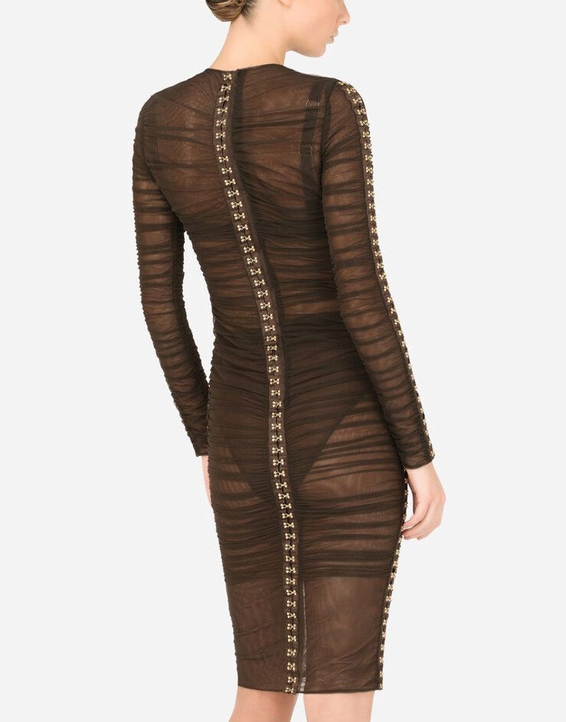 Tulle midi dress with draping and hook-and-eye fastenings 5