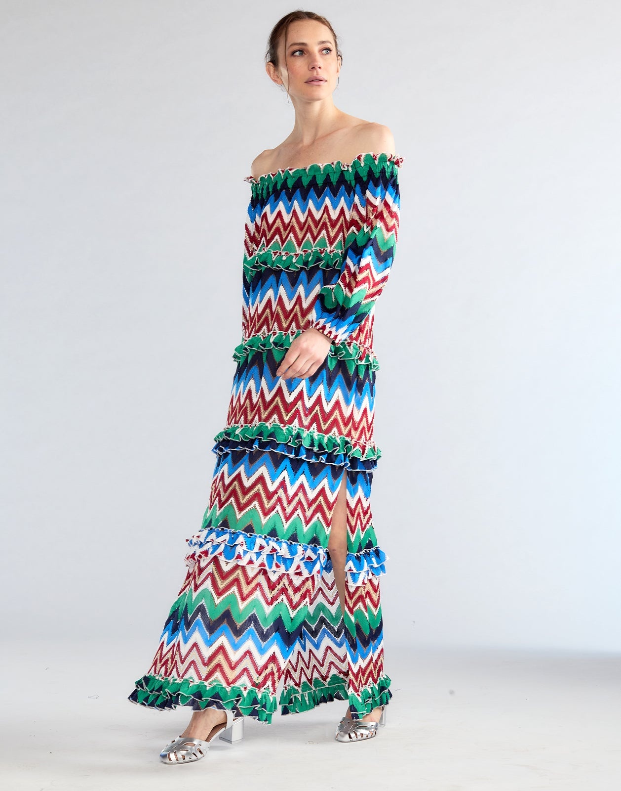Zigzag Knit Off Shoulder Dress - 2