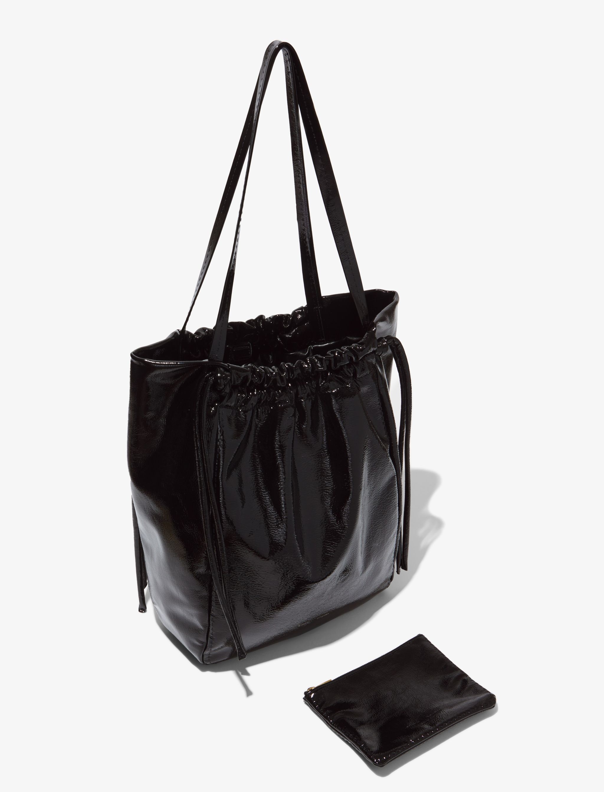 Crinkled Patent Drawstring Tote - 5