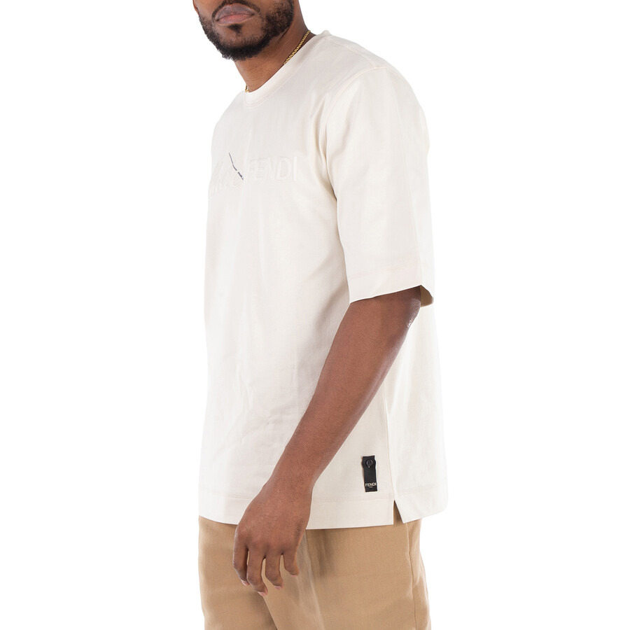 Fendi Embroidered Logo Crew Neck Cotton T-Shirt - 4