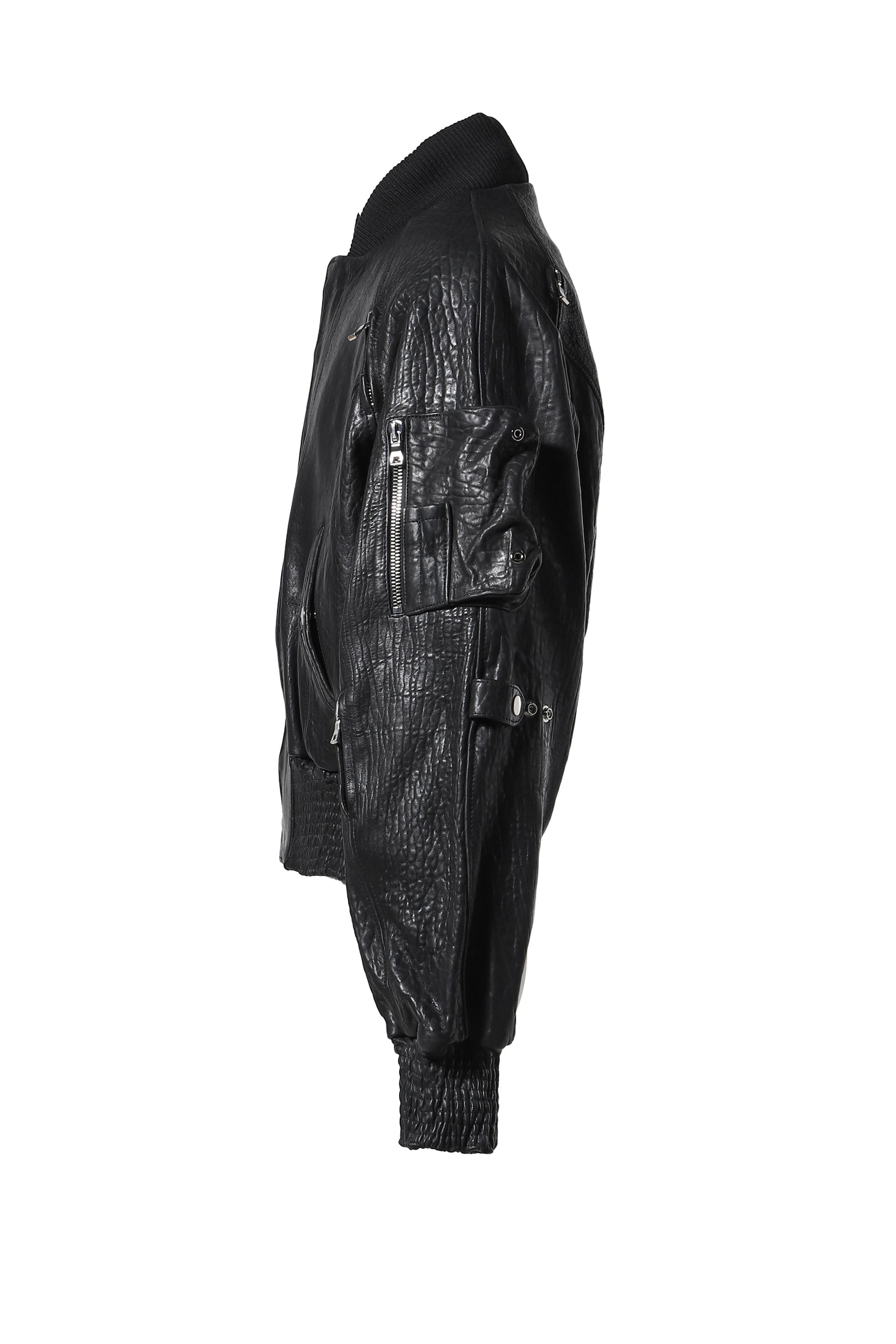 NO/FAITH STUDIOS LEATHER BOMBER JACKET ZIPPER / BLK NO/FAITH STUDIOS LEATHER BOMBER JACKET ZIPPER / BLK
