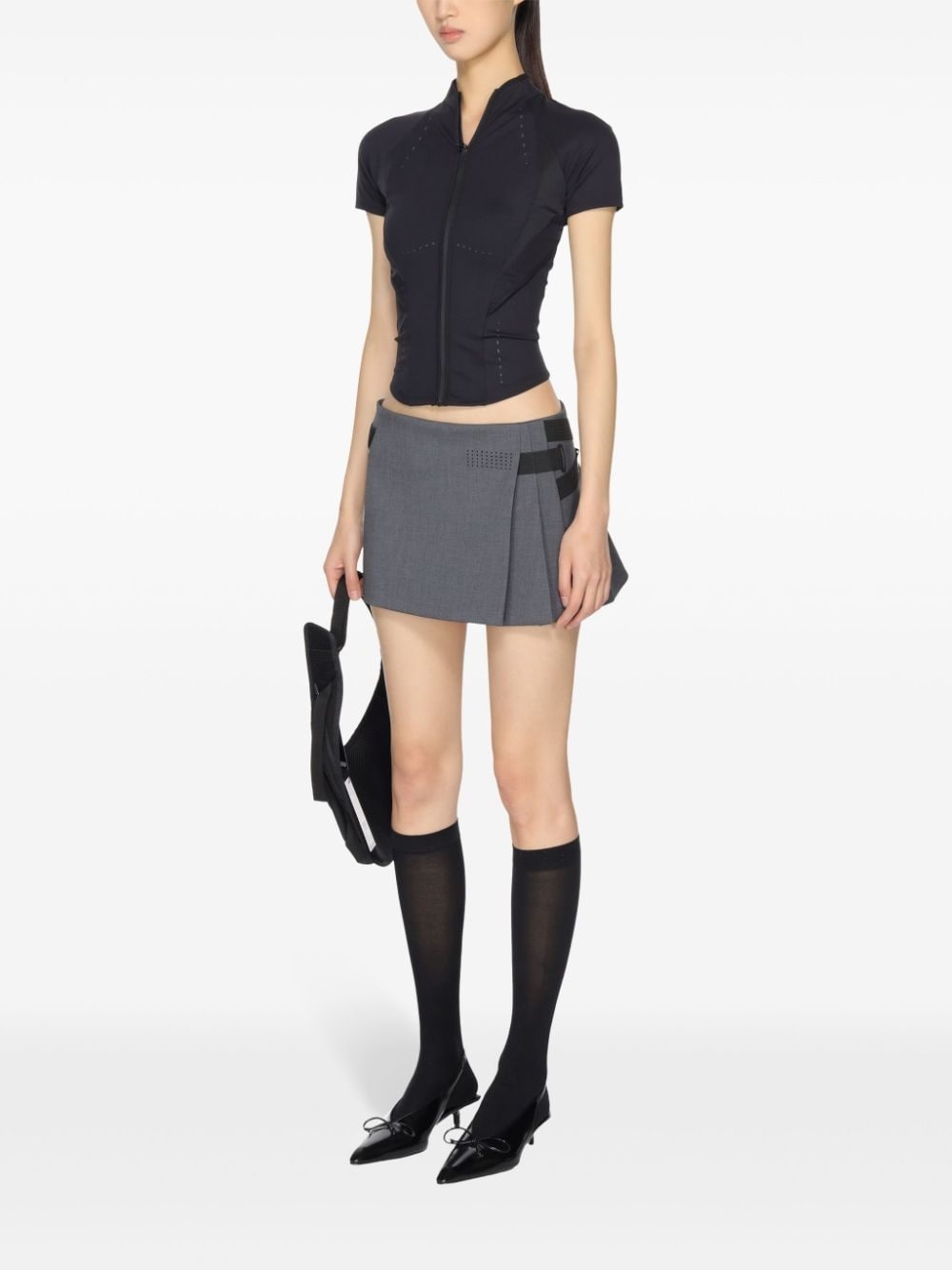 cut-out mesh-panelled zip-up top - 5