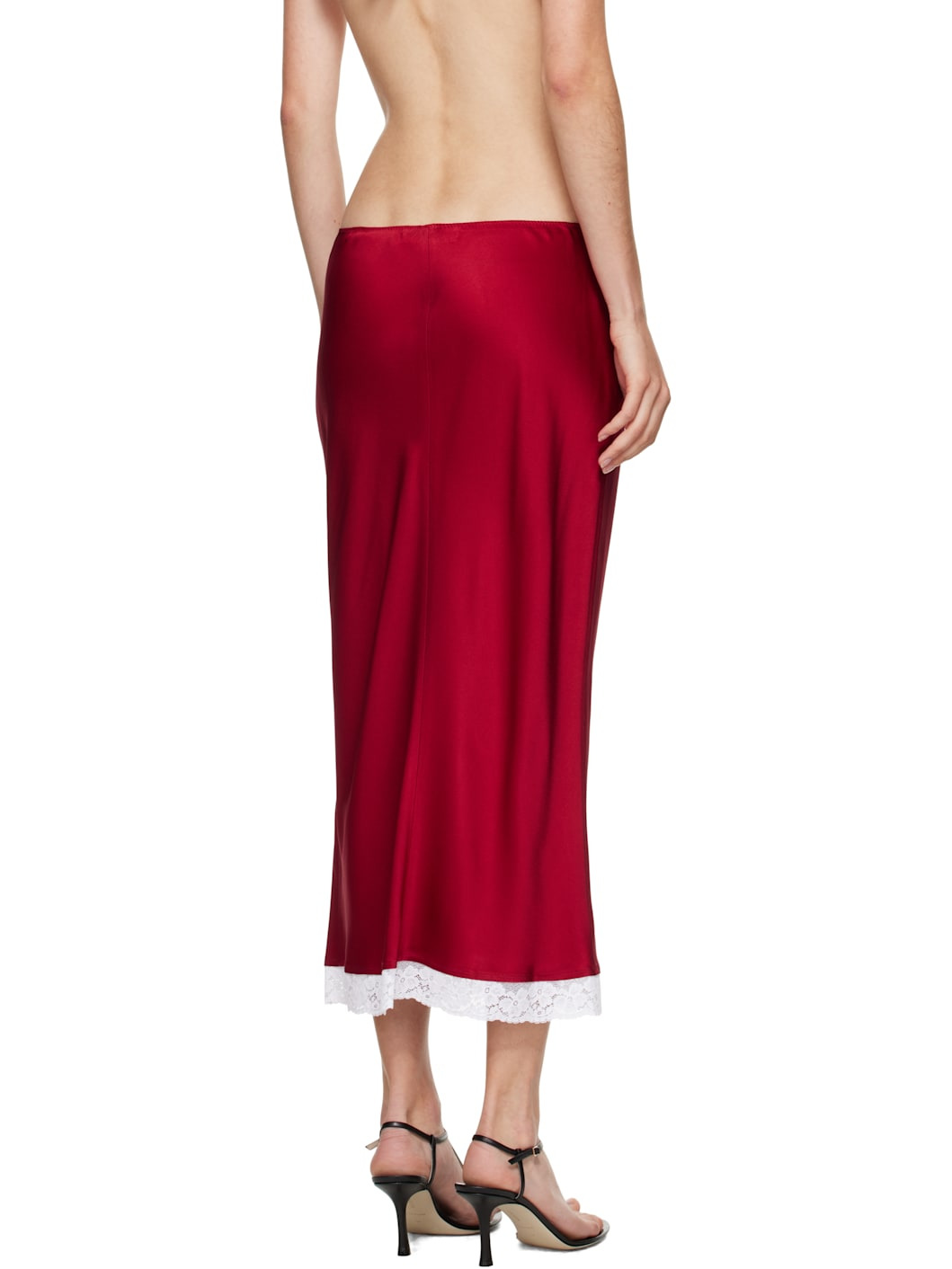Red Lace Trim Slip Midi Skirt - 3