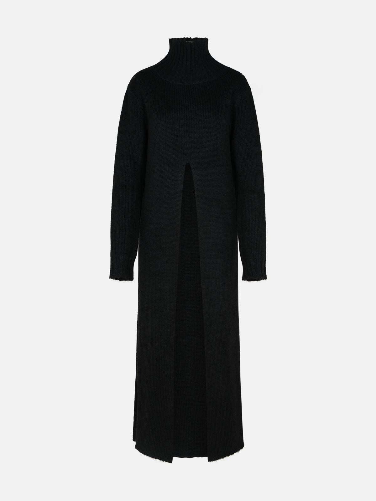 BLACK ALPACA BLEND DRESS - 1