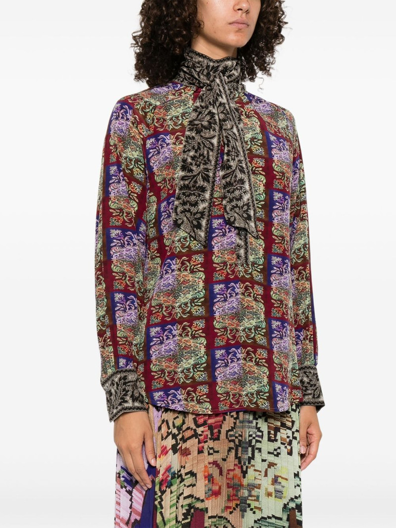 patterned tie-neck shirt 3