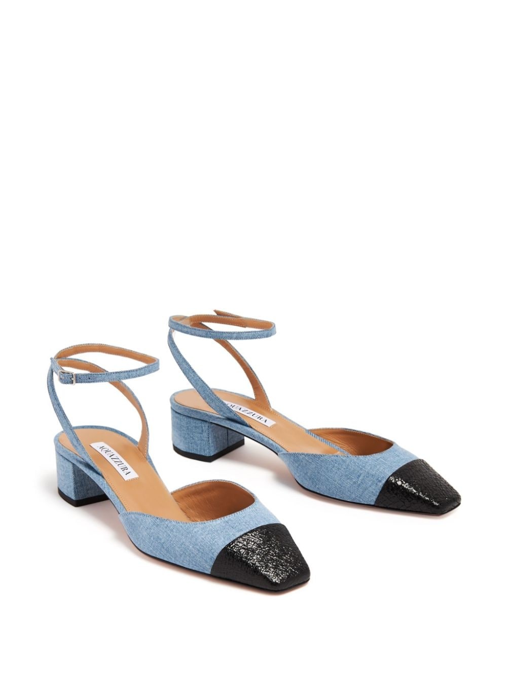 square-toe denim pumps - 4