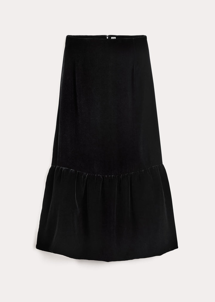 Gathered-hem velvet skirt black - 1