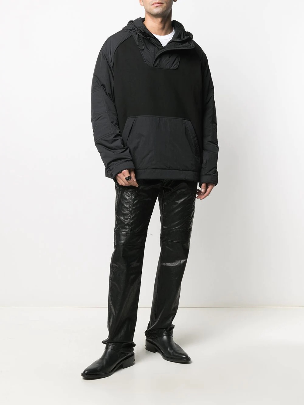 panelled drawcord hoodie - 2