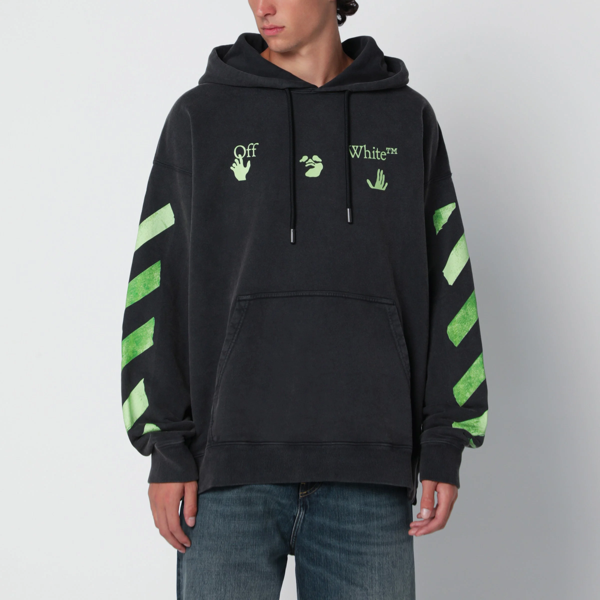 Off-White Washed Black Sweatshirt With Logo Prints Men - 1