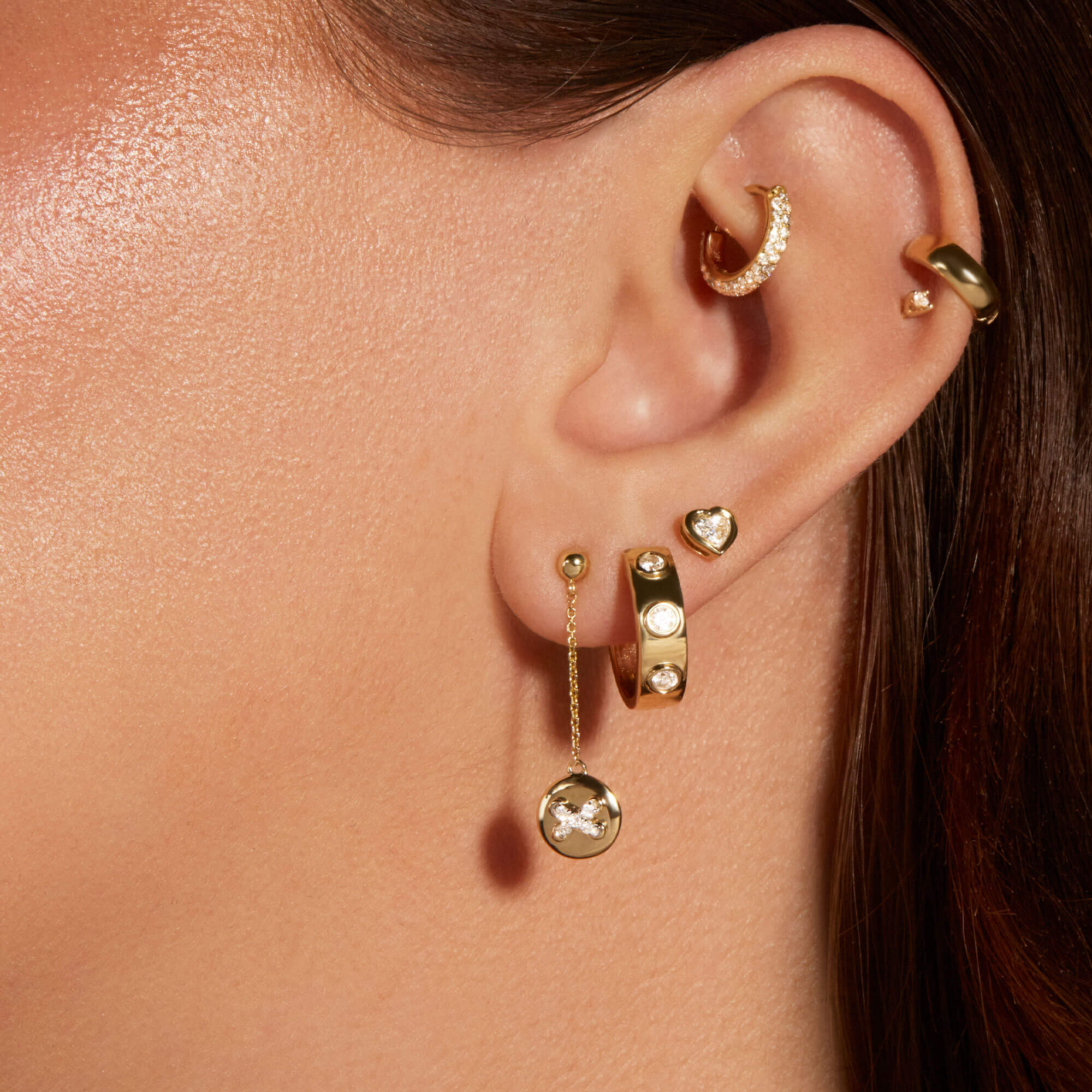 Diamond Button Drop Earrings - 7