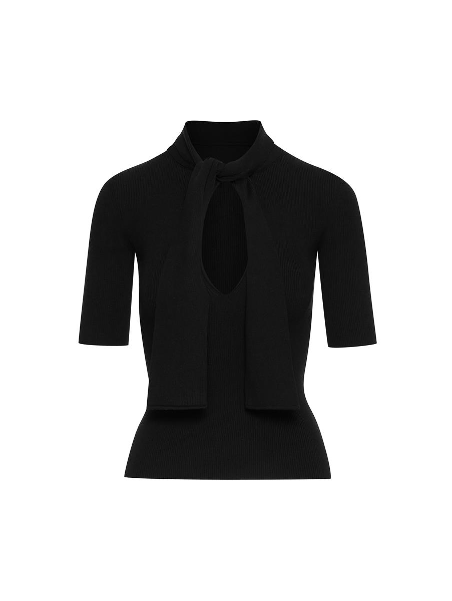 TIE-NECK RIBBED PULLOVER - 1