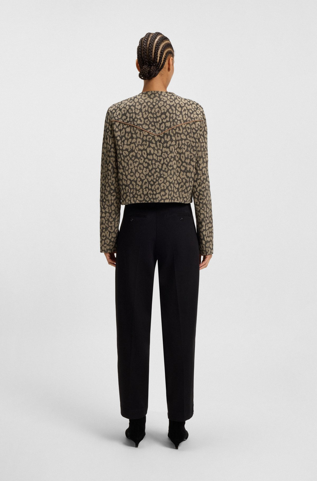 CROPPED BIKER JACKET IN LEOPARD JACQUARD - 4